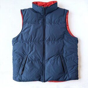 Eddie Bauer Reversible Goose Down Puffer Vest Navy Orange Tall XL